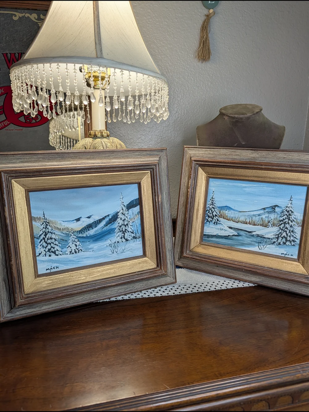 Vintage Betty Mack Wood Framed Winter Landscapes 4 Oil Paintings On Board 11x13